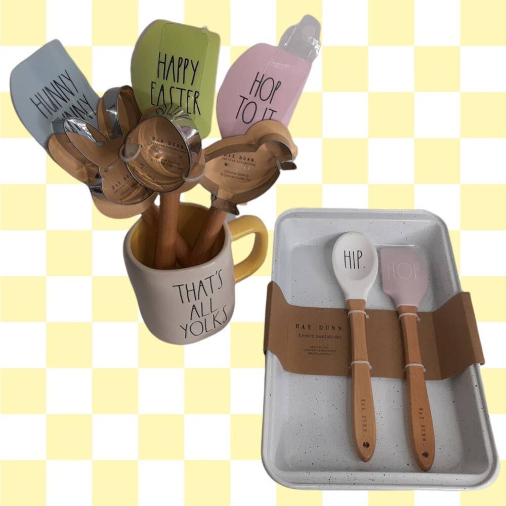 NEW Easter RAE DUNN 10 Piece Set Kitchen Baking Gift‎ Pan Mug Cup Cookie Cutters